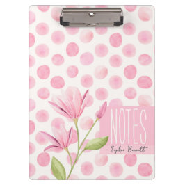 Pink Watercolor Polka Dots & Flowers Klembord