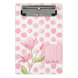 Pink Watercolor Polka Dots & Flowers Mini Klembord