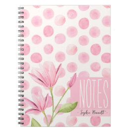 Pink Watercolor Polka Dots & Flowers Notitieboek