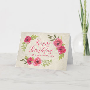 Pink Watercolor Rose Maman Carte d'anniversaire