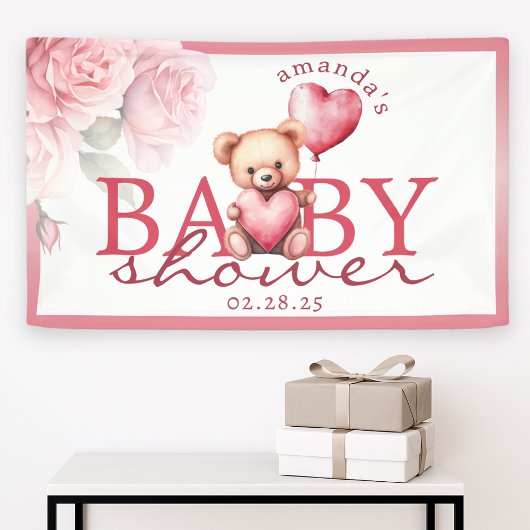 Pink Watercolor Teddy Bear Baby Shower Spandoek