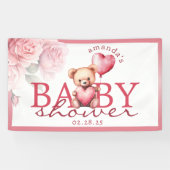 Pink Watercolor Teddy Bear Baby Shower Spandoek (Horizontaal)