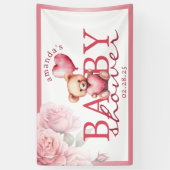 Pink Watercolor Teddy Bear Baby Shower Spandoek (Verticaal)