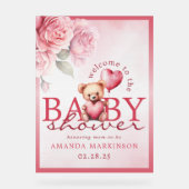 Pink Watercolor Teddy Bear Baby Shower Welcome (Recto)