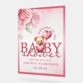 Pink Watercolor Teddy Bear Baby Shower Welcome (Angle)