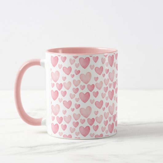 Pink Watercolor Valentine Hearts Pattern Mok (Links)