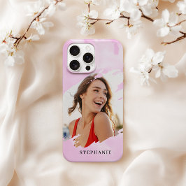 Pink Watercolor Wash Personalized Photo with Name iPhone 16 Pro Max Hoesje