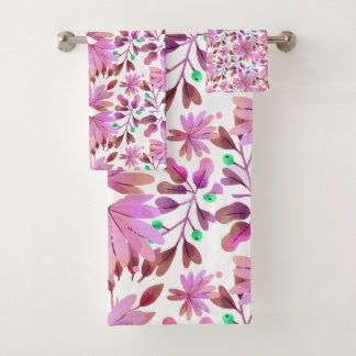 Pink watercolour winter flowers background  bad handdoek