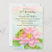 Pink Waterlily & Tree Frog Any Age Birthday Kaart (Voorkant)