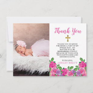 Pink Waterverf Floral Baptism Foto bedankt