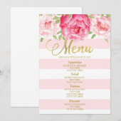 Pink Waterverf Floral Mint Stripes Weddenschap Men Menu (Voorkant / Achterkant)