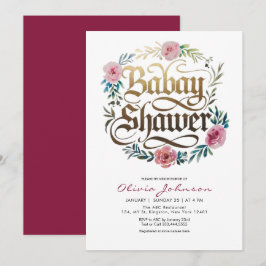 Pink Waterverf Flowers Baby shower Invitation Kaart