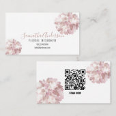 PINK WATERVERF FLOWERS VISITEKAARTJE met QR CODE (Voorkant / Achterkant)