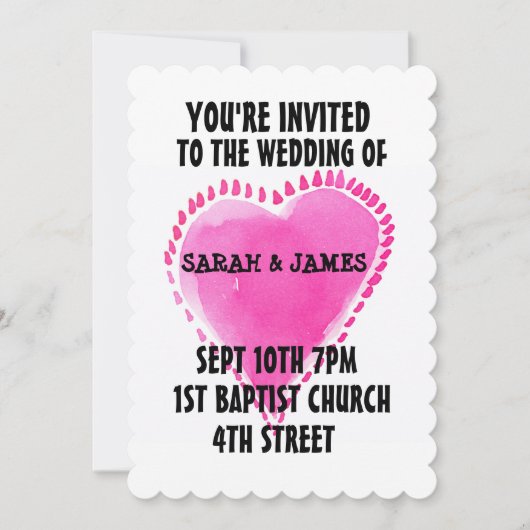 PINK WATERVERF HEART WEDDING INVITATIONS CUSTOM KAART (Voorkant)