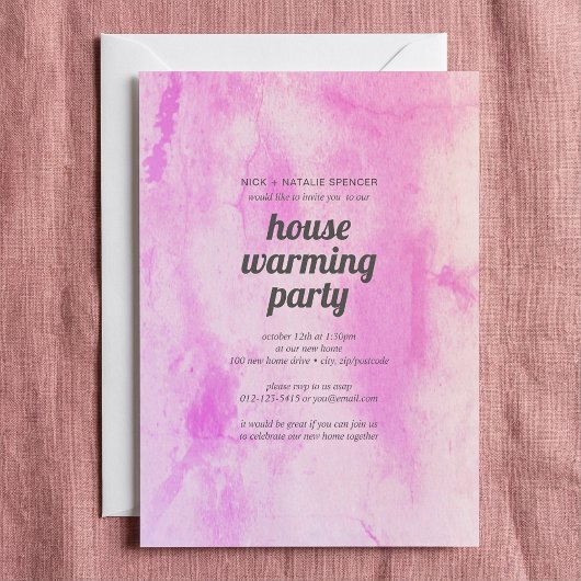 Pink waterverf House warming party uitnodiging