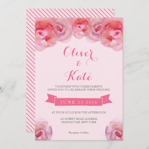 Pink Waterverf Rozen Floral Weddenschap Kaart