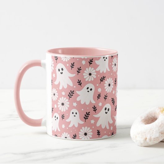 Pink Wavy Halloween Mok (Met donut)