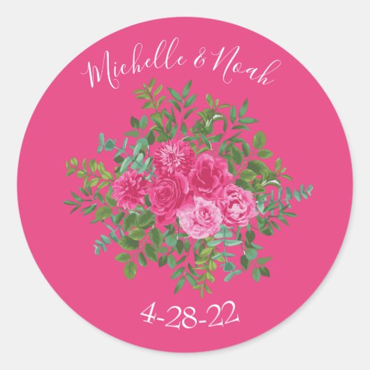 Pink Wedding Modern Floral Ronde Sticker (Voorkant)
