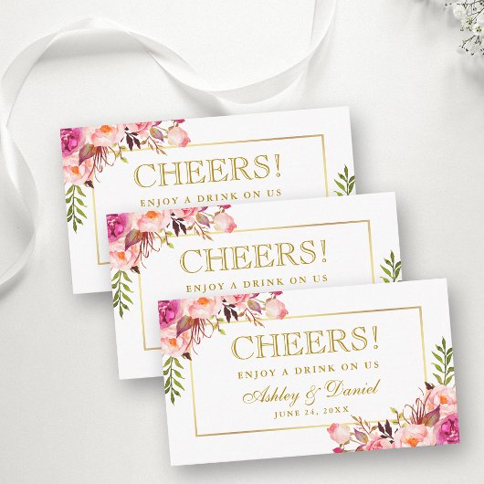 Pink Wedding Réception Gold Drink Carte de billet