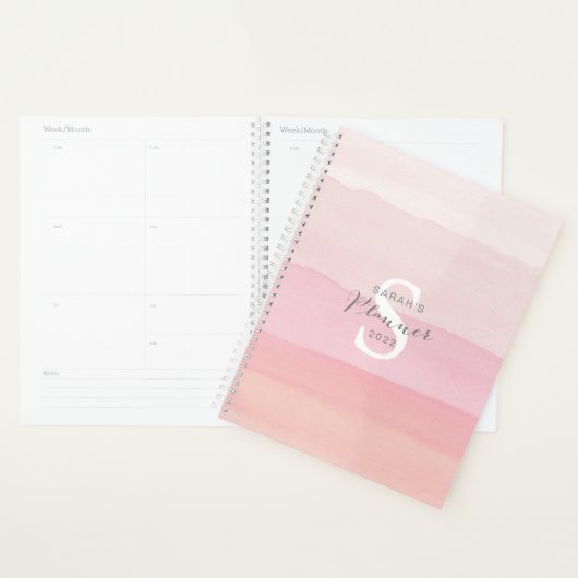 Pink Weekly planner Aquarelle abstraite tendance (Devant avec enveloppe)
