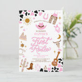 Pink Western First Rodeo Invitation Kaart (Staand voorkant)