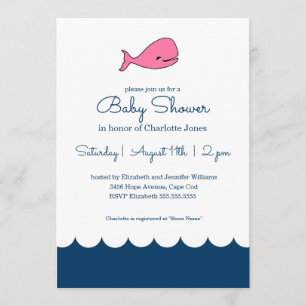 Pink Whale Baby Girl Baby shower Kaart