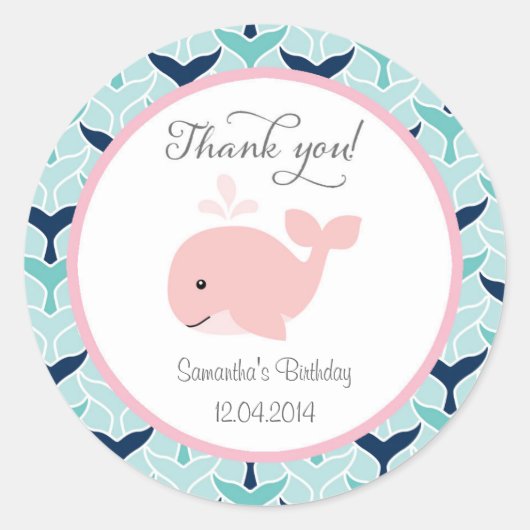 Pink Whale Birthday Sticker (Voorkant)