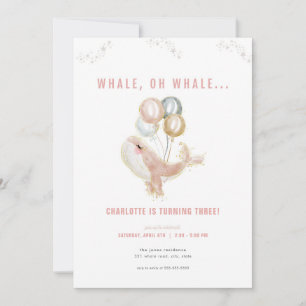 Pink Whale Oh Whale Verjaardag uitnodiging