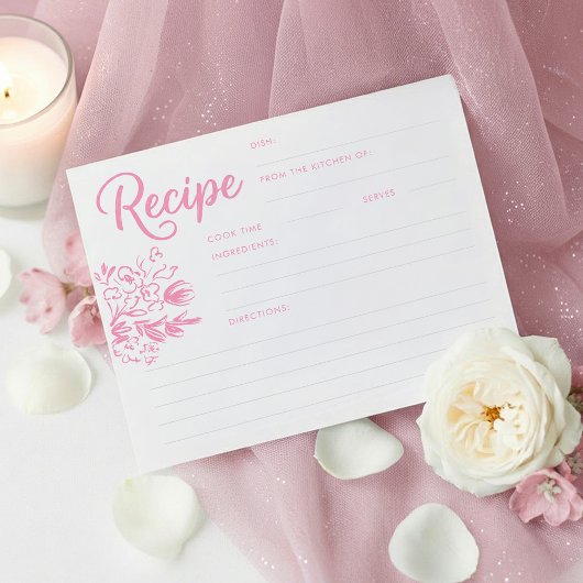Pink Whimsical Bridal Shower Recipe Card