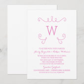 Pink Whimsical Flourish Monogram Wedding Invite Kaart (Voorkant / Achterkant)