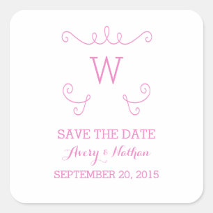 Pink Whimsical Flourish Save Date Stickers