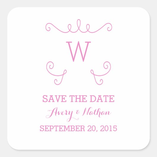 Pink Whimsical Flourish Save Date Stickers (Devant)