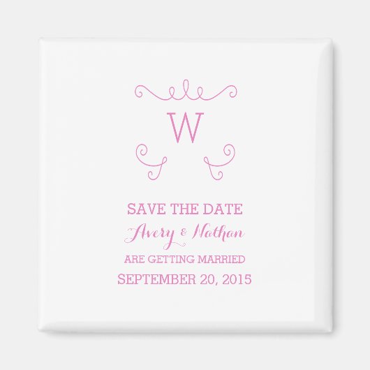 Pink Whimsical Flourish Save the Date Magnet (Devant)