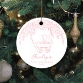 Pink Whimsical Stroller Baby's First Christmas Keramisch Ornament