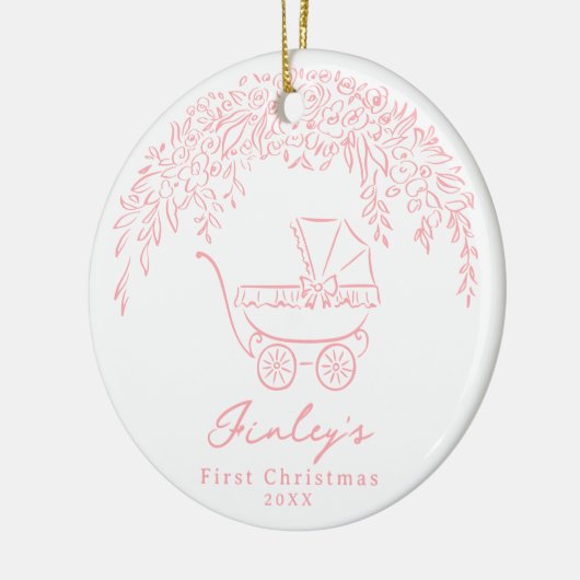 Pink Whimsical Stroller Baby's First Christmas Keramisch Ornament (Links)