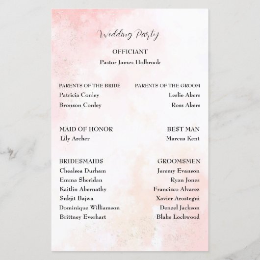 Pink Whispers Programme de mariage (Dos)