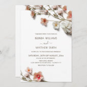 Pink White 3D Wildflowers Wedding Kaart (Voorkant / Achterkant)