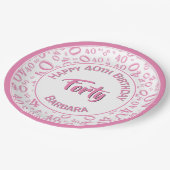 Pink/White 40th Birthday Party Number Pattern Papieren Bordje (Gekanteld)