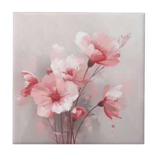 Pink, White, and Gray Florals Tegeltje