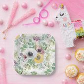 Pink, white and yellow anemones, paper plates. papieren bordje (Feest)