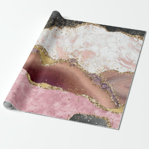 Pink White Black Mauve Gold Glitter Agate Marble Cadeaupapier