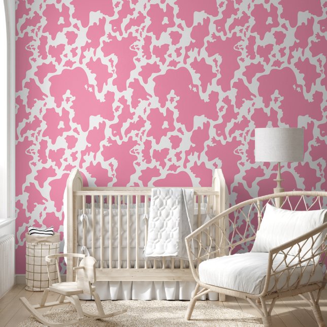 Pink & White Cow Print Pattern Behang (Kinderen)