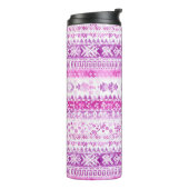 Pink White Cozy Stripes Christmas Thermosbeker (Gedraaid links)