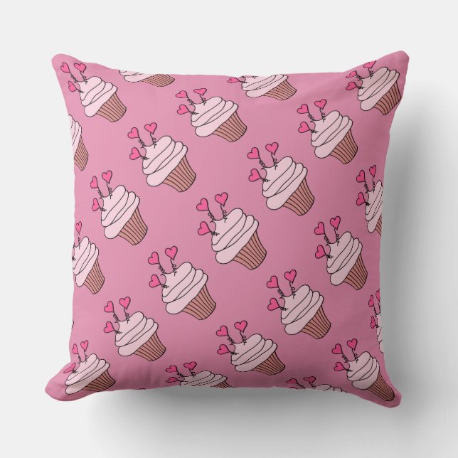 Pink & White Cupcake Pattern Pillow met twee zijde Kussen (Voorkant)