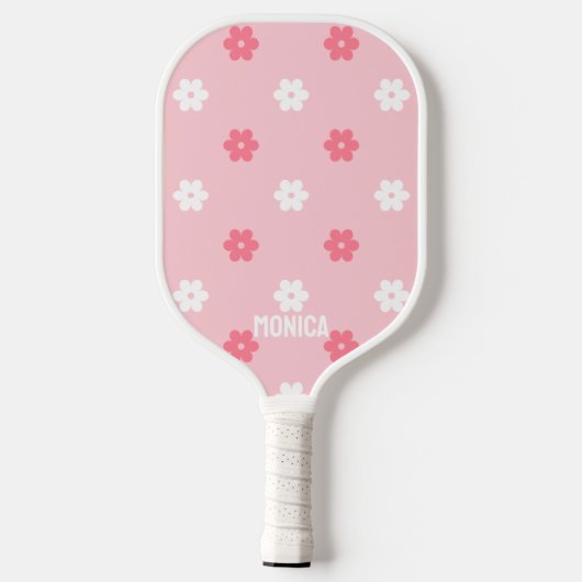 Pink &White Cute Flowers Personalized script Name Pickleball Paddle (Achterkant)