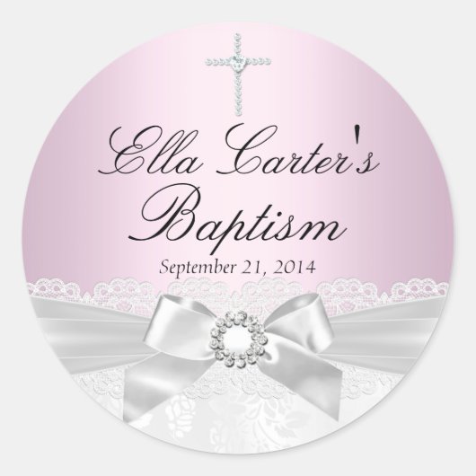 Pink White dentelle & Sticker Cross Baptiser (Devant)