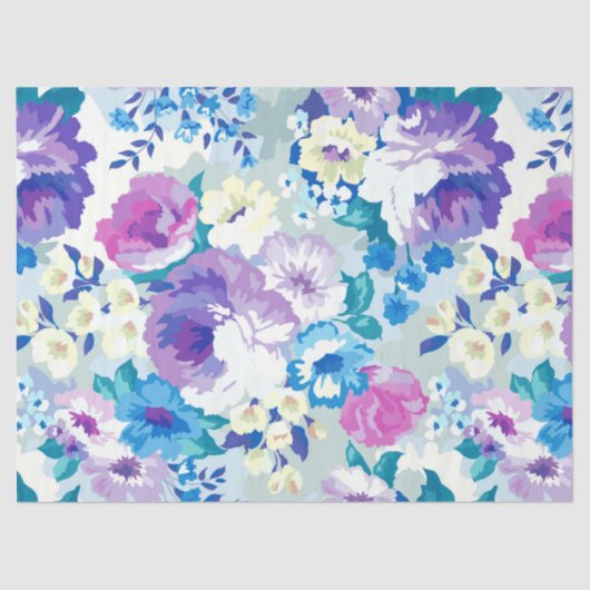 Pink White en Blue Summer Flowers Patroon Tissuepapier (Voorkant)