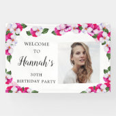 Pink White Floral 30th Birthday Welkom Spandoek (Horizontaal)