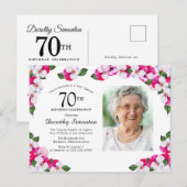 Pink White Floral 70th Birthday Uitnodiging Briefkaart (Voorkant / Achterkant)