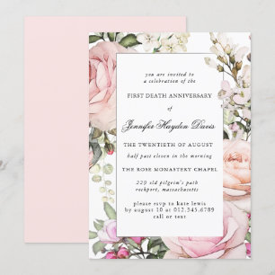 Pink White Floral First Death Jubileum Kaart